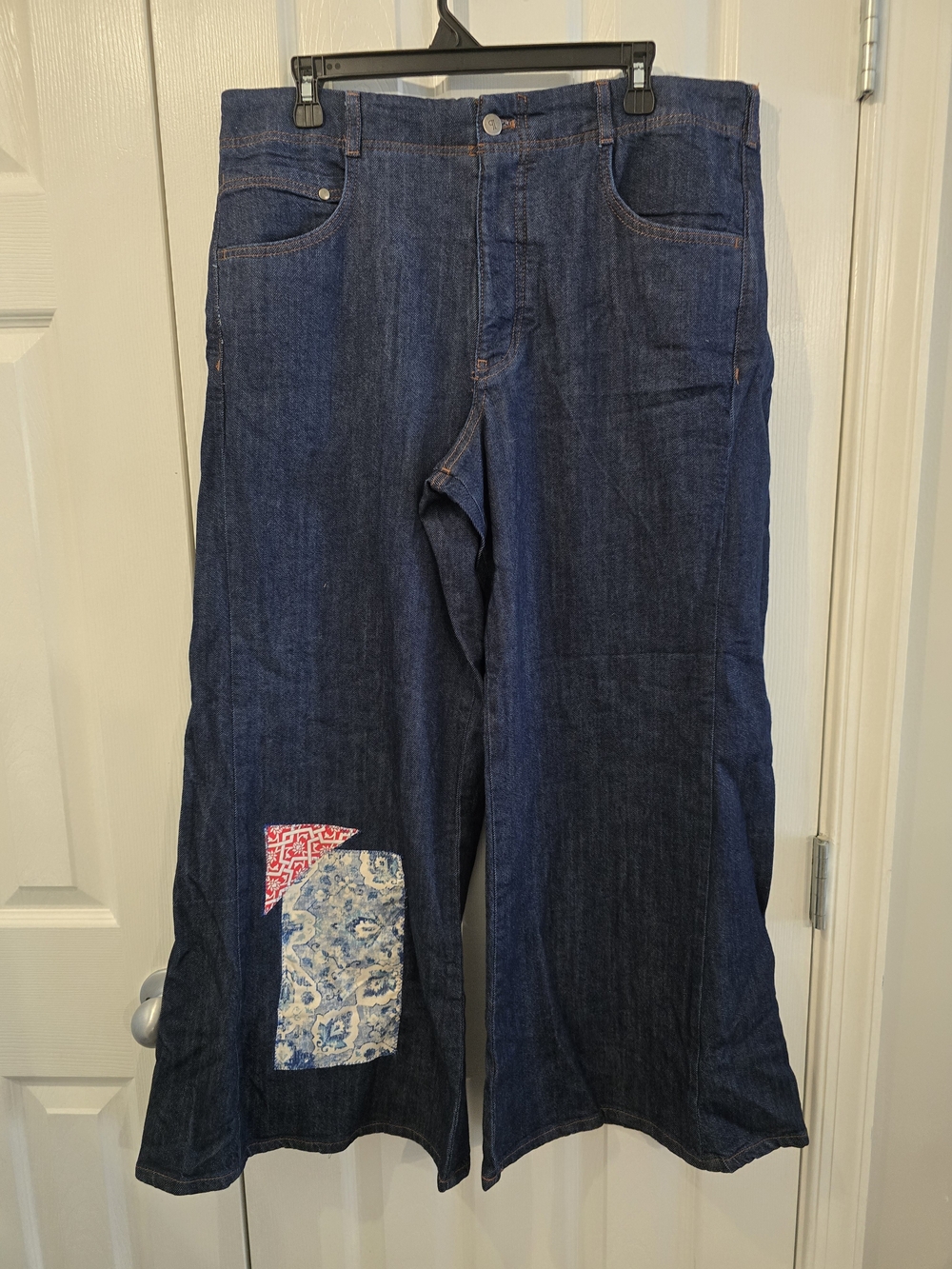 Pilcro Dark Blue Wide Leg Jeans with Patch Accents - 31 Petite